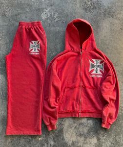 Ensemble de trackuistes graphiques à impression personnalisée Ensemble de costumes de jogging avec fermeture éclair pour hommes en éponge française d'usine pour hommes - Product Image 3