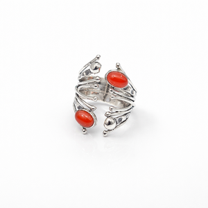 Classic Double-Carnelian Gemstone Wide Band <b>Ring</b> 925 Sterling <b>Silver</b> <b>Adjustable</b> Branch Bypass Jewelry For Women - Product Image 1