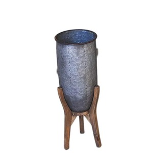 ชุด2กระถางชุบสังกะสีบนฐานไม้สำหรับตกแต่งบ้านสวนกระถางดอกไม้และเครื่องปลูกต้นไม้ - Product Image 5