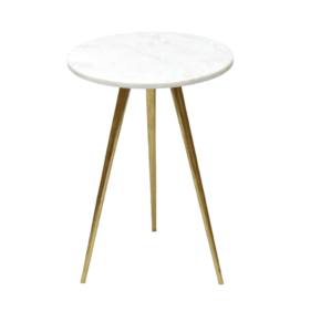 Mesa auxiliar redonda de aluminio de alta calidad con patas de metal Acabado en oro y mesa auxiliar moderna de mármol superior - Product Image 2