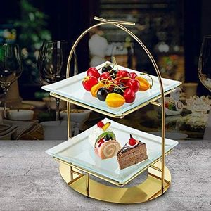 Plateau à gâteau en forme de cage à oiseaux en métal forgé, bord semi-enveloppé, présentoir à gâteau, plateau à fruits à double couche en céramique - Product Image 6