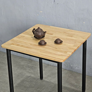 Natural <b>Wood</b> Square <b>Table</b> 70x70cm with Round Iron Legs for Home Bar <b>Extendable</b> Dinig Set BA68151 - Product Image 4