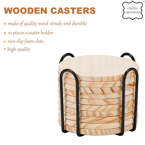 Juego en blanco de cerámica natural personalizado posavasos de almohadillas de corcho para bebidas redondas de madera para bebidas con soporte - Product Image 2