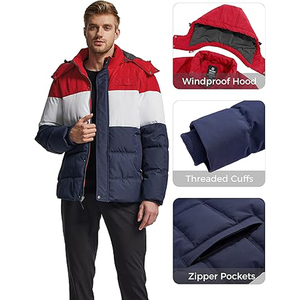 Veste matelassée lourde pour hommes Manteau d'hiver à capuche détachable résistant à l'eau Résistance au vent Service OEM Coque en nylon lavée à l'avant - Product Image 4