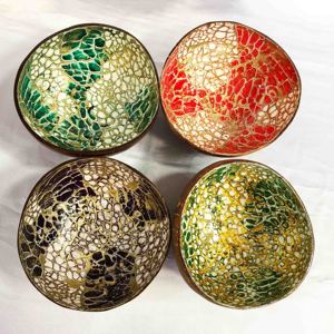 Vietnam laque laqué coco bol top choix nacre incrustation laque noix de coco coquille bols - Product Image 1