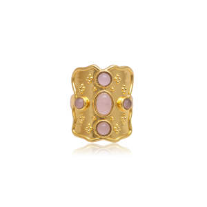Athens Classic Gold-Plated Brass <b>Adjustable</b> Hypoallergenic <b>Ring</b> Fine Quality Fashion Jewelry Rose Quartz Bezel Setting Gift - Product Image 5