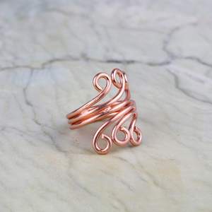 Artisan <b>Crafted</b> Pure Copper <b>Wire</b> Wrapped Ring Adjustable Scroll Design Statement Jewelry Unique Fashion Accessory - Product Image 4