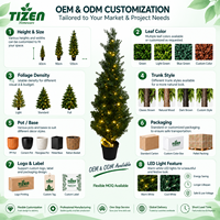Arbre de cèdre artificiel de 120 cm avec lumière LED, plante artificielle en pot, pot noir, matériau PE résistant aux UV, pour l'intérieur et l'extérieur