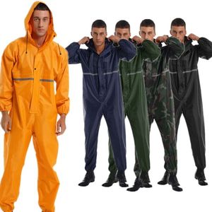 Nylon <b>Waterproof</b> One Piece Work Coveralls Hooded Raincoat Unisex Reflective <b>Overall</b> <b>Waterproof</b> Protective Working Uniform - Product Image 1