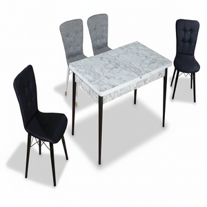 Ensemble de table à manger moderne extensible 6 chaises plateau en verre trempé pieds en métal construction en aggloméré fait à la main portable imperméable - Product Image 1