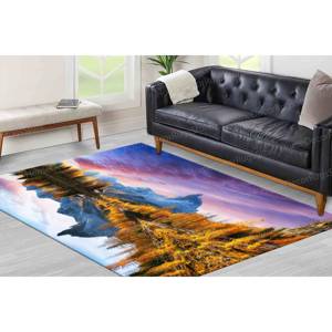 Alfombra con Estampado del Paisaje del Lago Federa: Decoración Moderna de Casa de Campo, Alfombra de Chenilla - Product Image 1