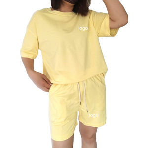 2025 dernier Style femmes t-shirt décontracté surdimensionné plaine femmes double ensemble été porter manches courtes femmes ensemble court logo personnalisé - Product Image 3