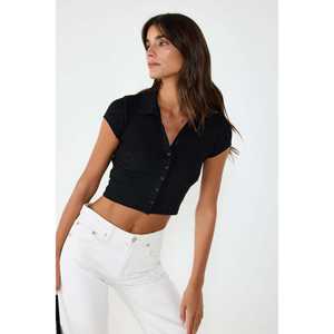 Cárdigan con Cuello Polo y Adornos de Piedras, Estilo Casual - Product Image 2