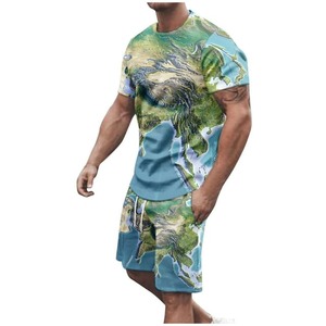 Personnalisé été couleur unie hommes chemise revers short à manches courtes sport décontracté été hommes deux pièces ensemble - Product Image 4
