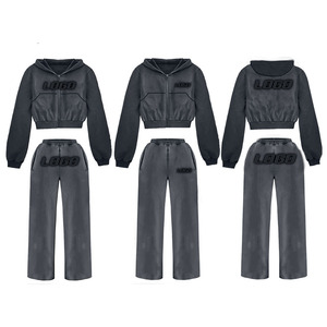 Survêtement de jogging à capuche zippé 100% coton avec logo personnalisé de haute qualité Survêtements d'hiver écologiques à fermeture éclair pour femmes - Product Image 5
