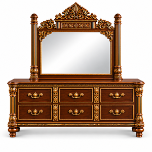 Ensemble de chambre à coucher Royal Regency en teck massif fait main, taille King, avec tête de lit capitonnée sculptée à la main et tables de chevet assorties, pour villas aux États-Unis - Product Image 5