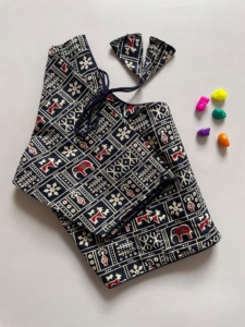 Modern V boyun bluz malzeme % 100% saf pamuk AJRAK baskı bluz froent kanca desen yastıklı olmadan - Product Image 5