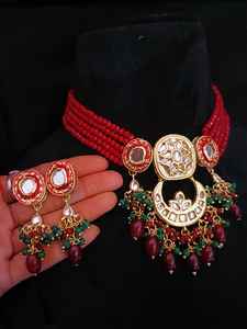 Indian Manufacturer's Gold Plated Kundan Choker Necklace Mother Pearl Multi-Color Zircon Custom-shaped Wedding Parties Bride's - Product Image 2