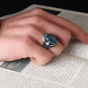 Wholesale Azuris VALKH1085 925 Sterling Silver Ottoman Style Men's <b>Ring</b> with Natural Stone Agate Handmade in Turkey - Product Image 3