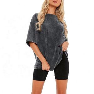 Camiseta de mujer lavada con piedra para ropa de calle, camiseta personalizada de algodón 100% de gran tamaño lavada Vintage para mujer - Product Image 1