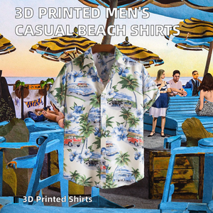 Vente chaude 100% polyester hommes chemise décontractée chemise de plage hawaïenne avec impression numérique 3D allover simple boutonnage EU/US été - Product Image 3