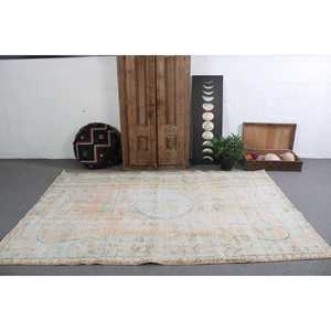 Tapis turc vintage 5,8x8,7 pieds, grand tapis persan en laine blanche - Product Image 2
