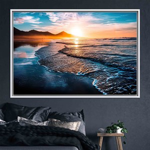Toile imprimée : décoration murale de paysage marin au coucher du soleil, toile encadrée blanche - Product Image 1