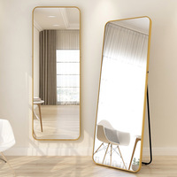 Miroir de toilette sur pied sans étagère, en aluminium brossé couleur or noir, 50*160cm
