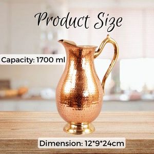 Wholesaler 1700ml <b>Copper</b> Royal Mughal <b>Jug</b> Water Pitcher <b>Copper</b> Hammered Drinkware Metal Jar Ayurveda Healing Tumbler - Product Image 4