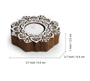 Blocs de fleurs lustrées sculptées à la main porte-bougies en bois de Sesham Lot de 2 porte-bougies chauffe-plat pour centres de table de mariage - Product Image 4