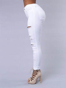 Low MOQ Trendy <b>Trousers</b> White Black Skinny Ripped Denim Jeans Stretch Fall Pants for <b>Women</b> - Product Image 6