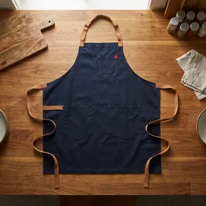 Classic Navy Heavy Duty Reusable Bib <b>Apron</b> with Multiple Pockets <b>for</b> <b>Cooking</b> Daily Use Canvas Woven Style - Product Image 1