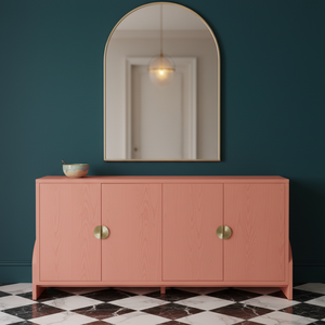Armoire moderne en chêne massif avec étagère Second Moon, couleur rose, construction en MDF - Product Image 3