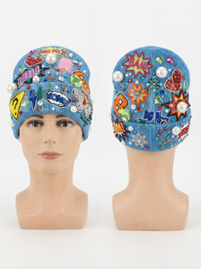 หมวกบีนนี่ผู้หญิงปักโลโก้ตามสั่ง ประดับมุกและคริสตัล  ถักไหมพรมสำหรับฤดูหนาว  หมวกแฟชั่นลายแจ็คการ์ด - Product Image 6