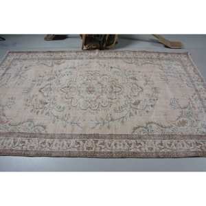 Alfombra turca Vintage de área grande de 5,2x8,5 pies, patrón de retazos marrón Beige, Material de lana, respaldo de látex, estilo Tabriz para adolescentes - Product Image 3