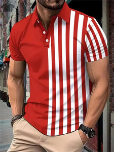 Moda hombres rayas Polos verano Camisetas manga corta 3D impreso calle tendencia hombre POLO Tee 6XL tamaño grande Casual Tops - Product Image 3