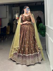 LANZANDO NUEVO DISEÑADOR LEHENGA CHOLI CON DUPATTA TELA CHINON CON IMPRESIÓN DIGITAL CON BORDADO LENTEJUELAS TRABAJO - Product Image 6