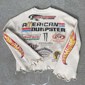 Venta al por mayor Hip Hop ácido lavado camiseta piedra de gran tamaño Unisex manga larga estampado gráfico pesado algodón lavado piedra impreso camisas - Product Image 4