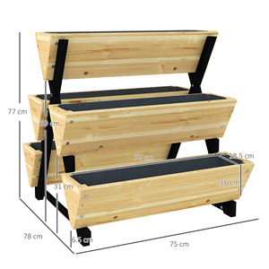 Outsunny-Maceta de 3 niveles para exteriores con 5 marcos de madera de abeto con agujeros de drenaje, 75x78x77 cm - Product Image 3