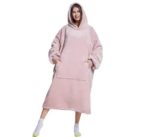 Flanel polar TV battaniye giyilebilir HOODIE battaniye aşırı-boyutu erkekler ve kadınlar için sıcak tutmak büyük cep
