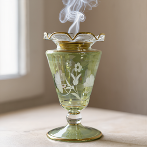 Brûleur d'encens Bakhoor en verre soufflé à la main, avec grille en laiton doré, bois de santal, Mabkhara, fabrication artisanale, luxe égyptien, parfum aromatique pour la maison - Product Image 2