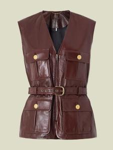 Gilet en cuir pour femme, gilet en cuir ceinturé pour femme, gilets en cuir véritable. - Product Image 1