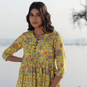 Vestido largo de algodón con bloque de mano indio para mujer, vestido con estampado floral, ropa de verano, vestido de oficina y viaje, regalo para ella a la venta - Product Image 1