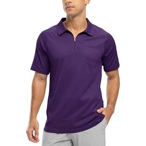 Polos para hombre con bolsillos de manga corta de secado rápido transpirable cuarto de cremallera Golf deportes cuello verano Camisetas Color púrpura - Product Image 4
