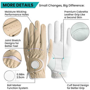 Gants de golf en cuir de mouton Cabretta blanc de haute qualité pour hommes Emballage avec logo personnalisé Paume souple Taille OEM pour une utilisation sportive - Product Image 2