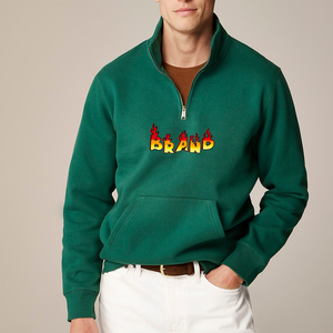 Vente en gros Sweat-shirt oversize à col montant et fermeture éclair Quater avec poche avant Sweat-shirt à capuche ras du cou avec logo brodé personnalisé - Product Image 1