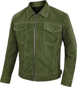 Veste de camionneur en daim pour hommes-Style occidental classique, cuir suédé véritable souple, vêtements d'extérieur légers et décontractés - Product Image 1