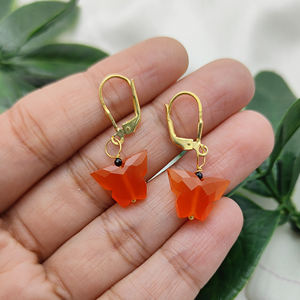 Carnelian แกะสลักพลอยก้านกลับต่างหูเงินสเตอร์ลิงชุบทองคริสตัลคริสตัลบำบัดต่างหูแฟชั่น - Product Image 1