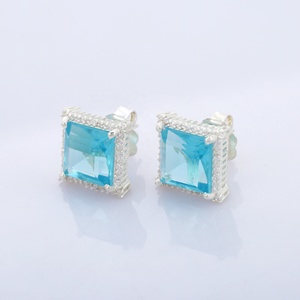 Pendientes de Topacio Azul y circón de alta calidad, joyería de moda de Plata de Ley 925 para mujeres y niñas - Product Image 2