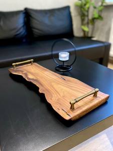 Decorative Wooden Serving <b>Tray</b> With Functional Metal Handles Designed For Festive <b>Table</b> Decor And Food Display - Product Image 5